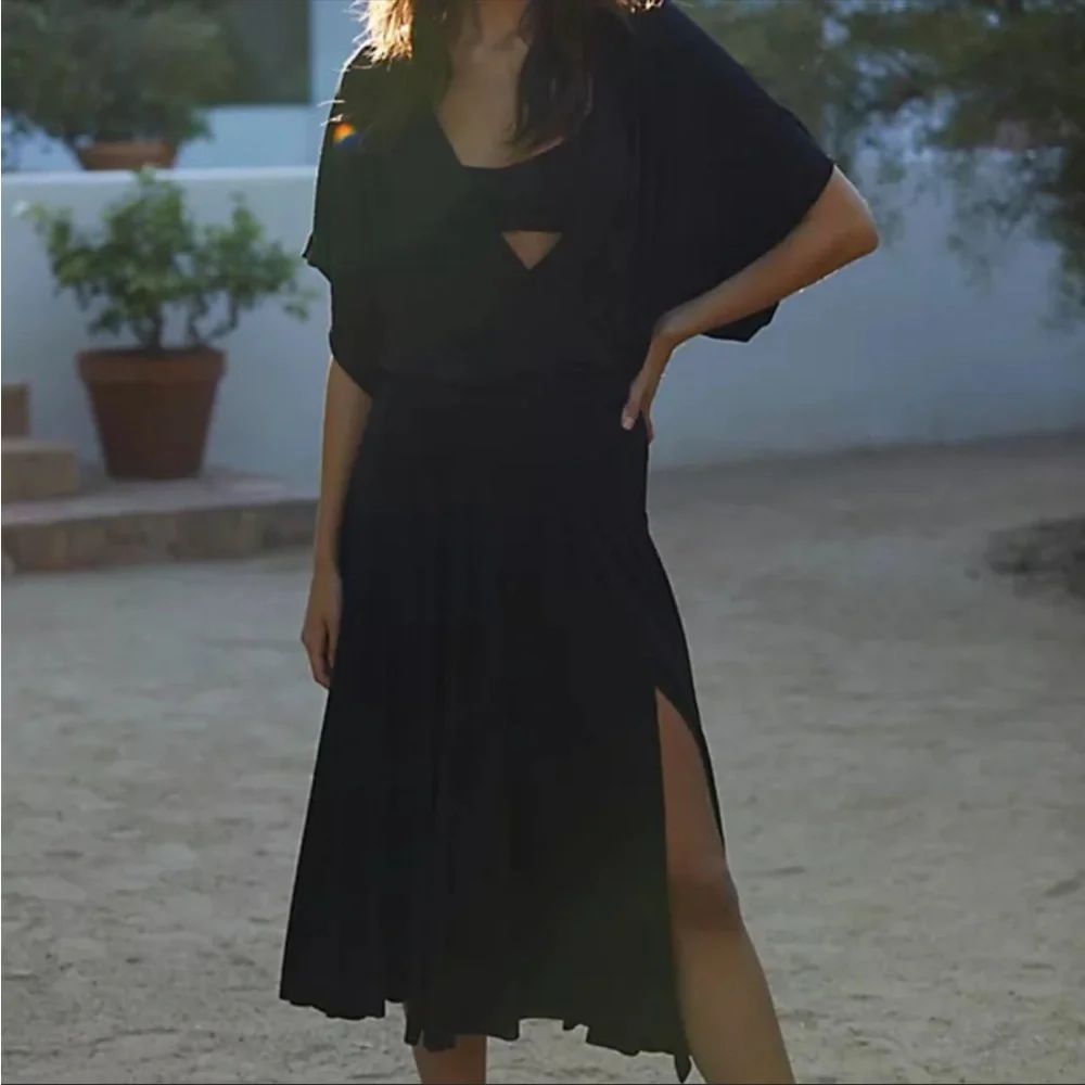 Free People Beach Kauai Midi Maxi Faux Wrap Dress: Black